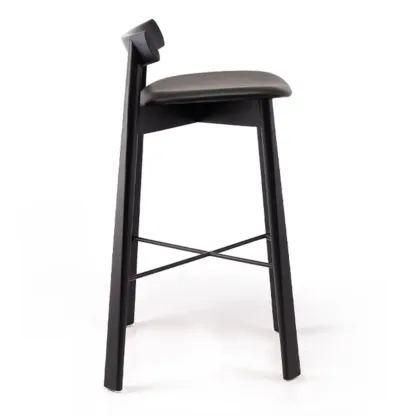 Modern Black Ash Upholstered Saddle Bar Stools Image - 5