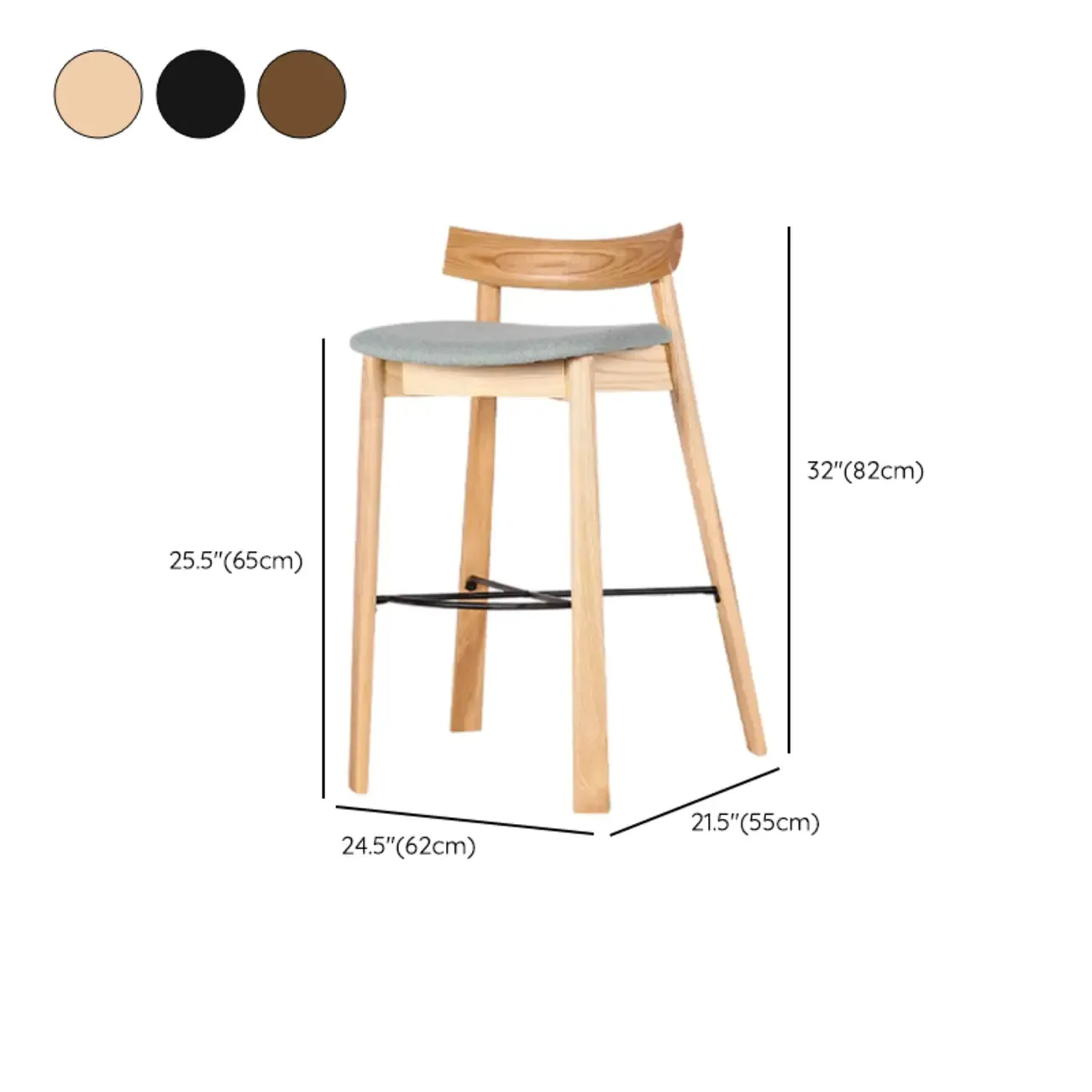 Modern Black Ash Upholstered Saddle Bar Stools #size
