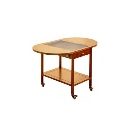 Small Foldable Mobile Wood Glass Oval Side Table with Drawer Image - 5