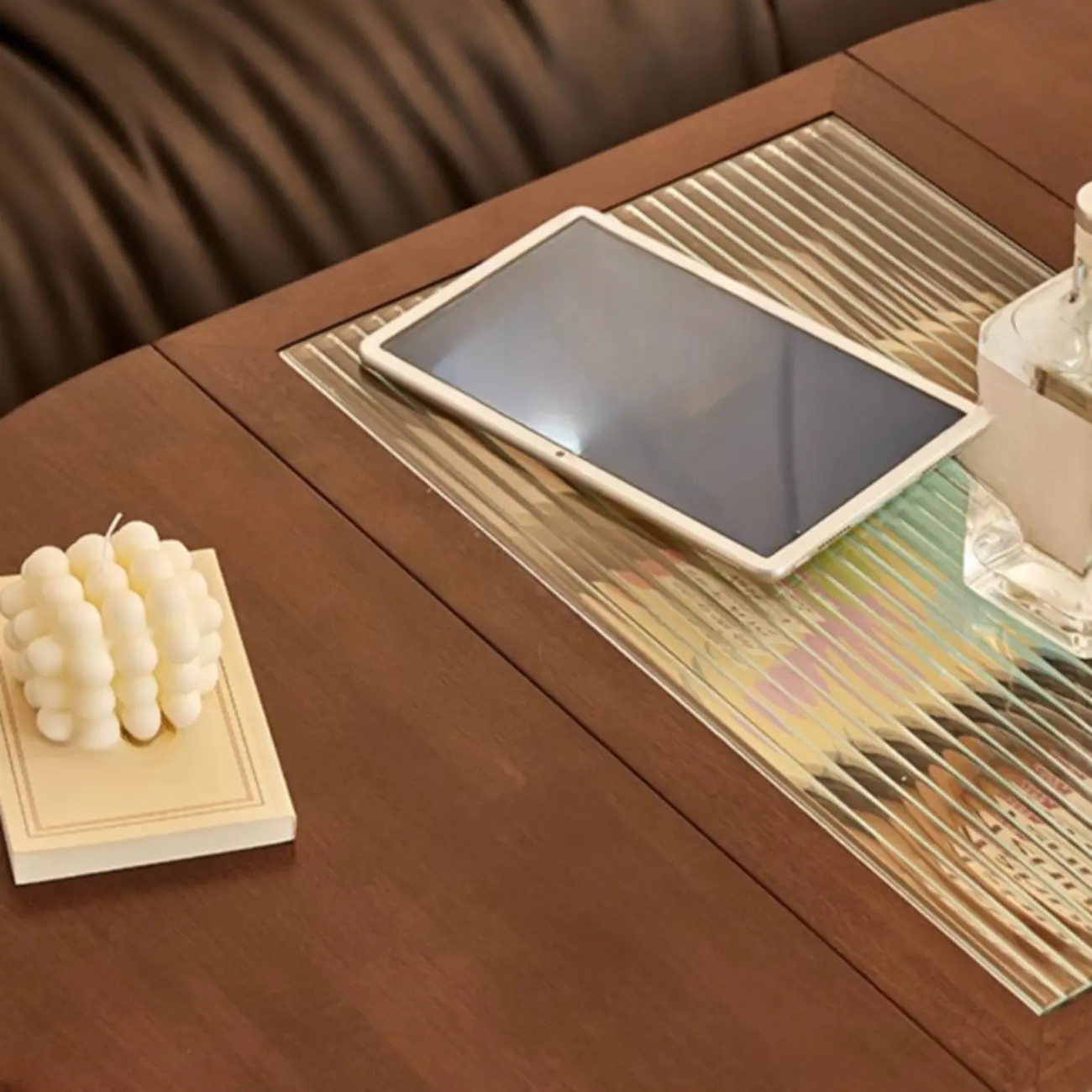 Small Foldable Mobile Wood Glass Oval Side Table with Drawer Image - 8 | homeyfad