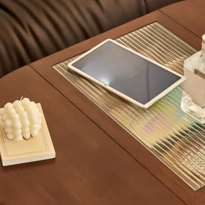 Small Foldable Mobile Wood Glass Oval Side Table with Drawer Image - 8