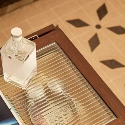 Small Foldable Mobile Wood Glass Oval Side Table with Drawer Image - 9