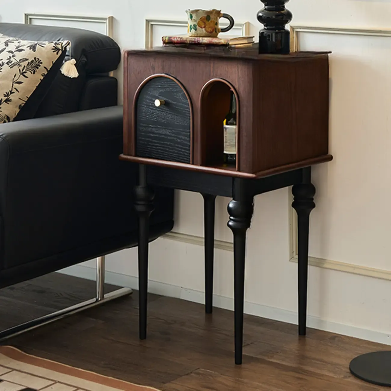 Traditional Wooden Rectangle Tall Side Table with Storage | HomeyFad