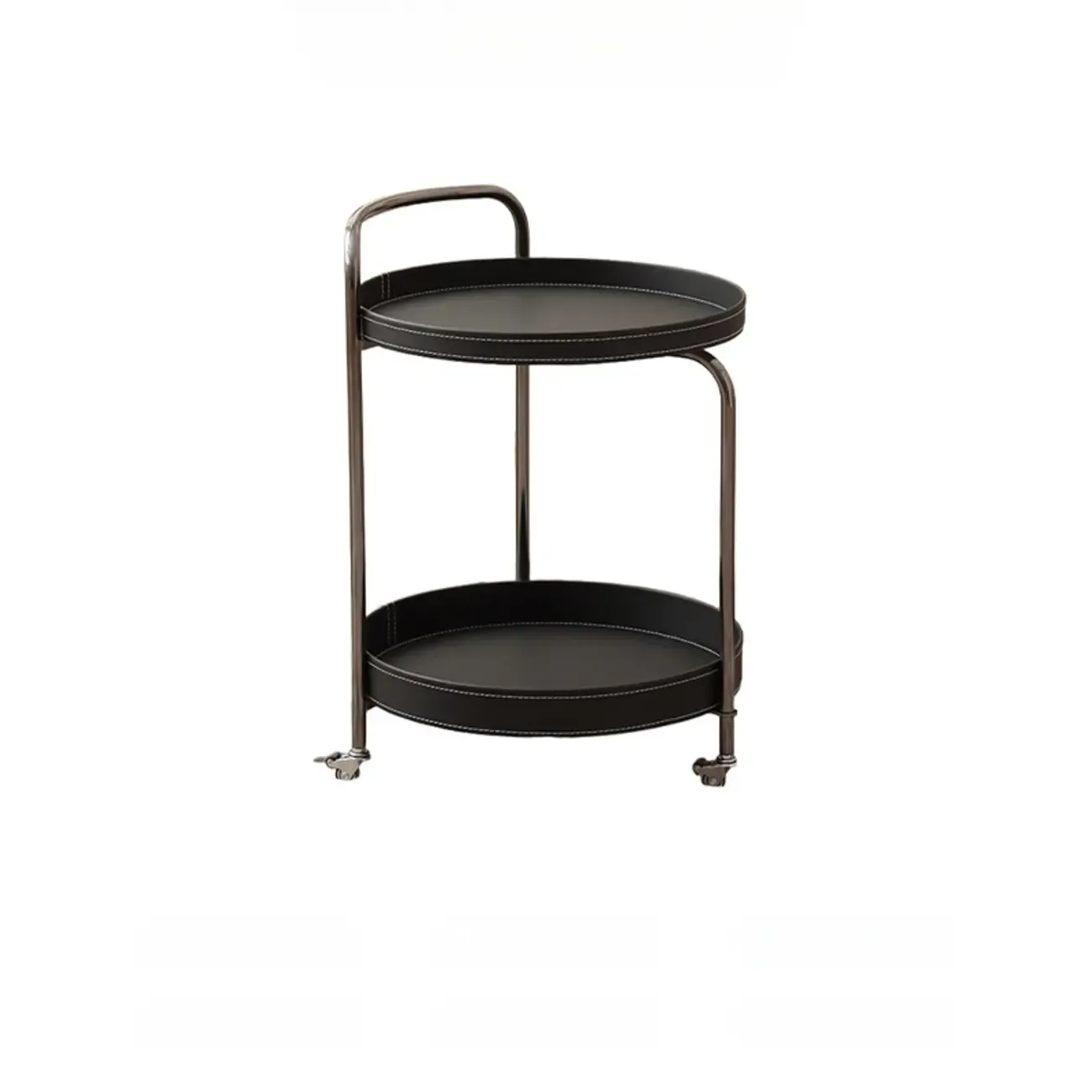 Mobile 2 Layers Brown Leather Metal Round Side Table Image - 4