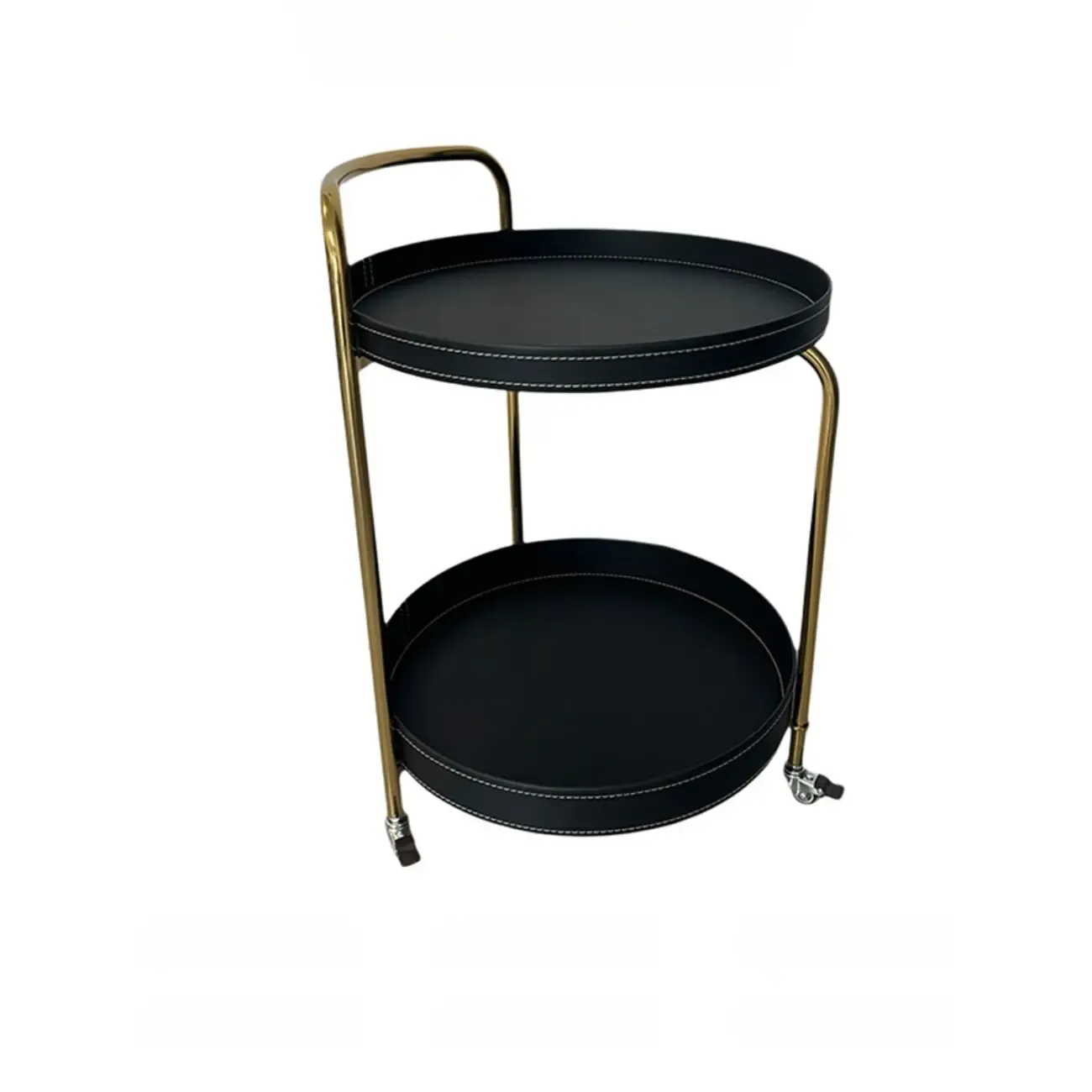 Mobile 2 Layers Brown Leather Metal Round Side Table Image - 7