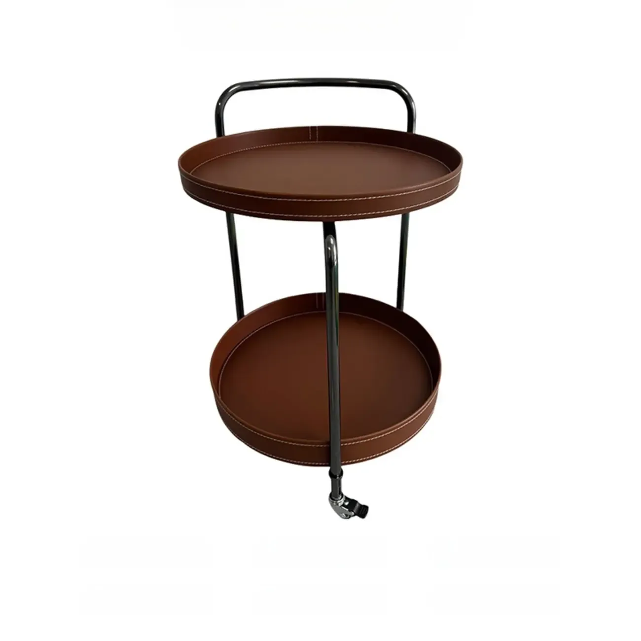 Mobile 2 Layers Brown Leather Metal Round Side Table Image - 9