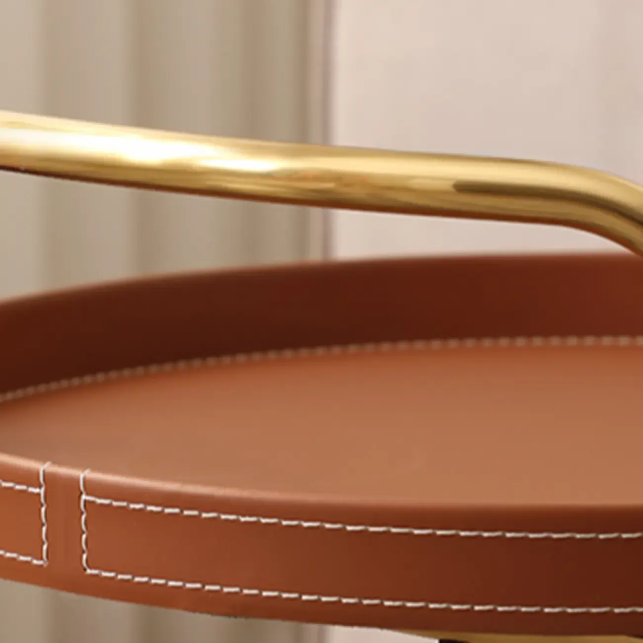 Mobile 2 Layers Brown Leather Metal Round Side Table Image - 8