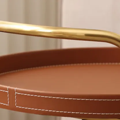 Mobile 2 Layers Brown Leather Metal Round Side Table Image - 8