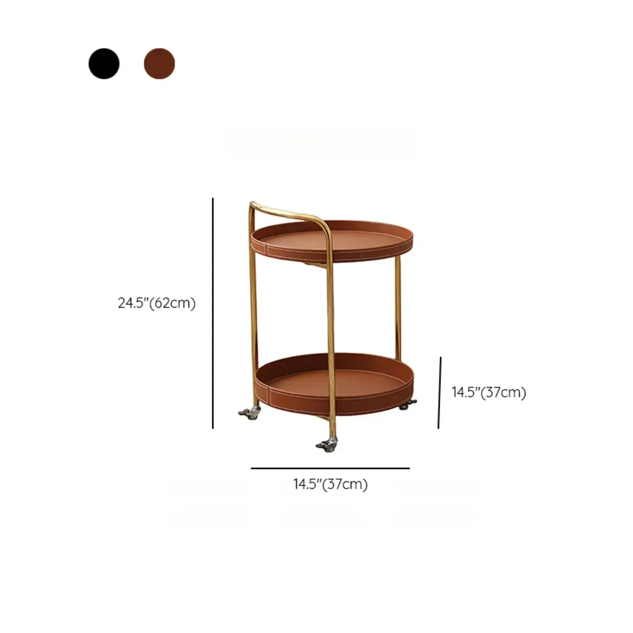 Mobile 2 Layers Brown Leather Metal Round Side Table Image - 12