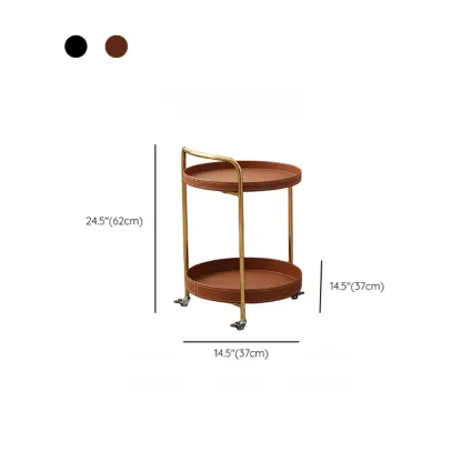 Mobile 2 Layers Brown Leather Metal Round Side Table Image - 12