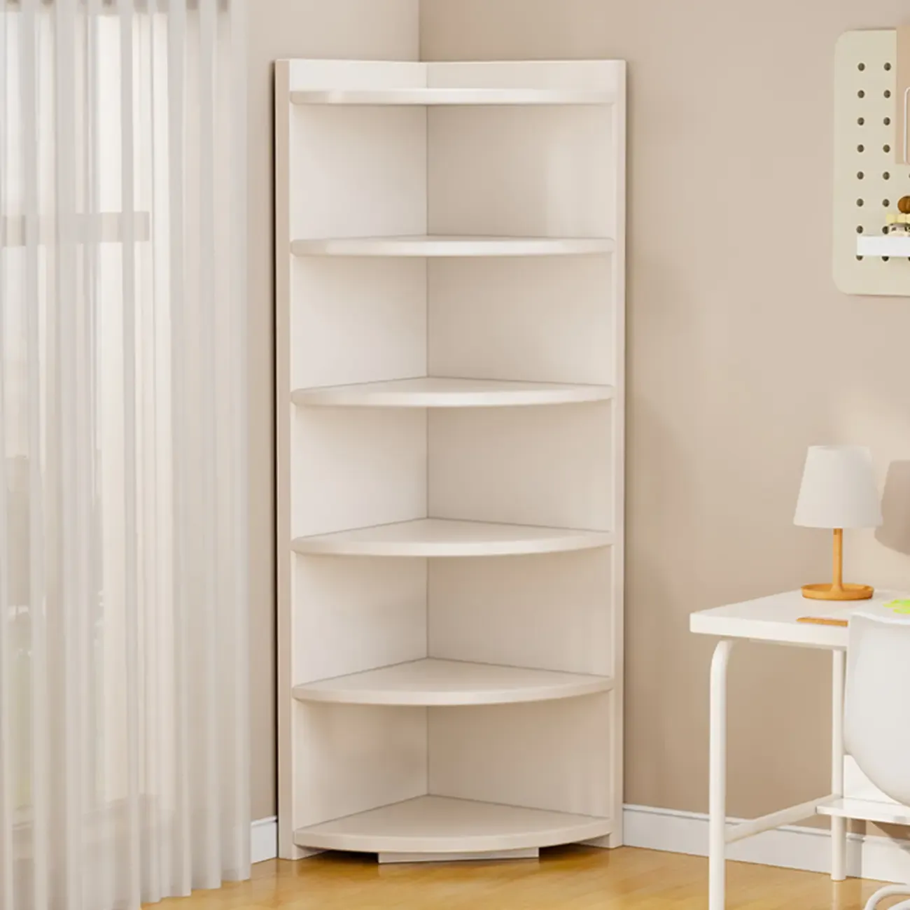 Space-saving White Engineered Wood Corner BookShelf Image - 2