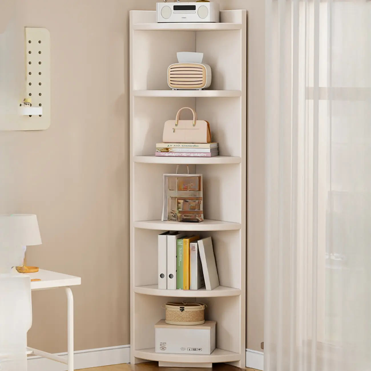 Space-saving White Engineered Wood Corner BookShelf Image - 1 | homeyfad