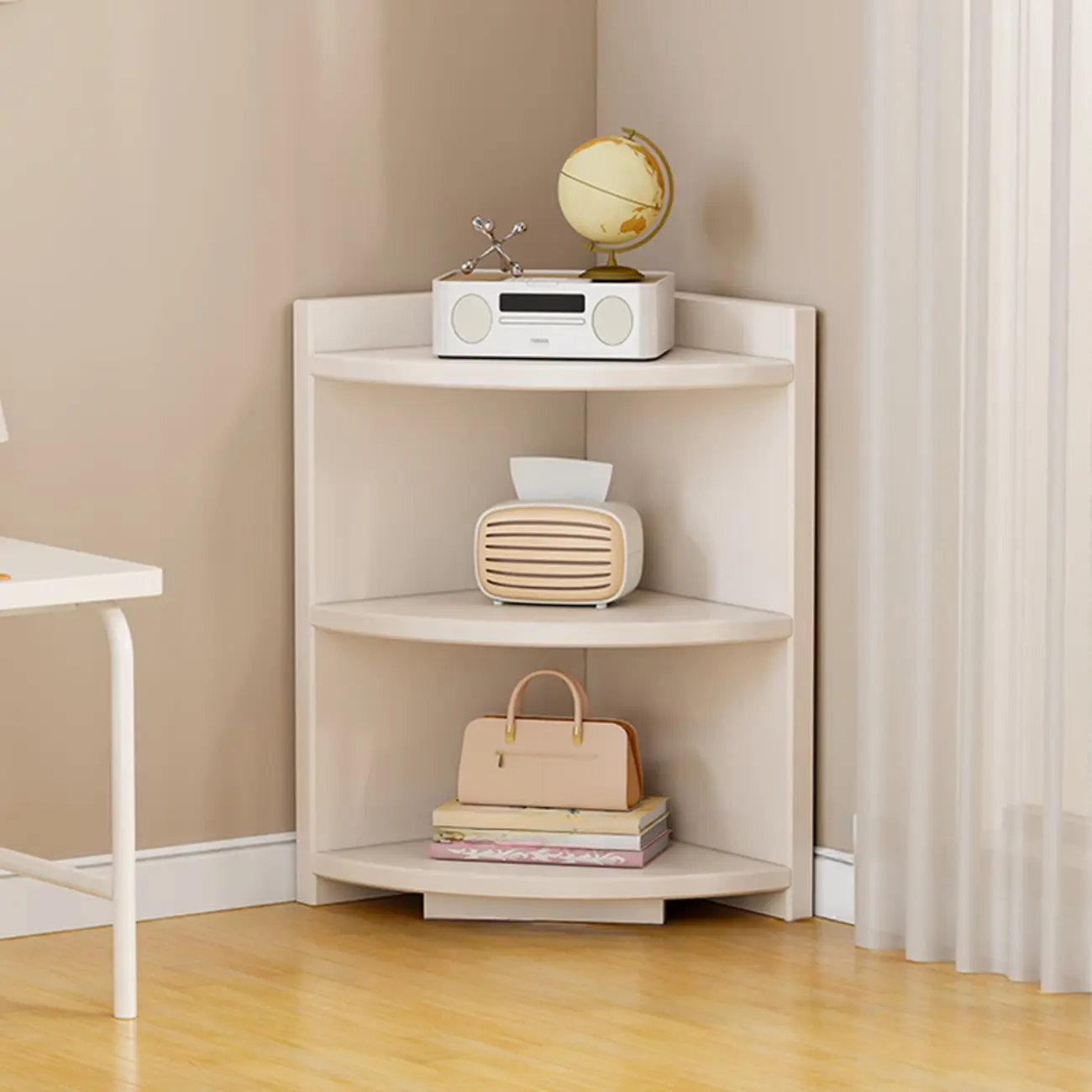Space-saving White Engineered Wood Corner BookShelf Image - 3 | homeyfad