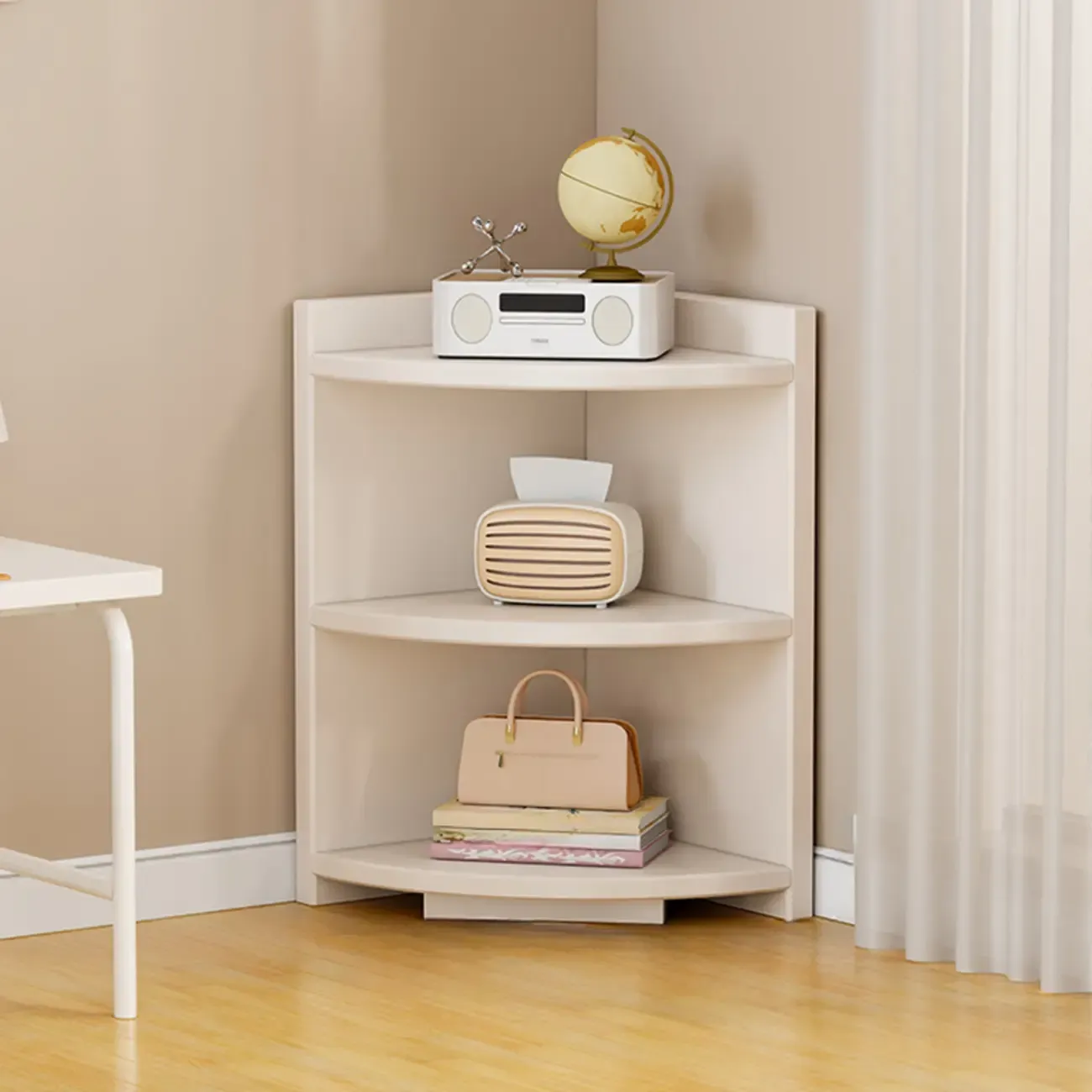 Space-saving White Engineered Wood Corner BookShelf Image - 3