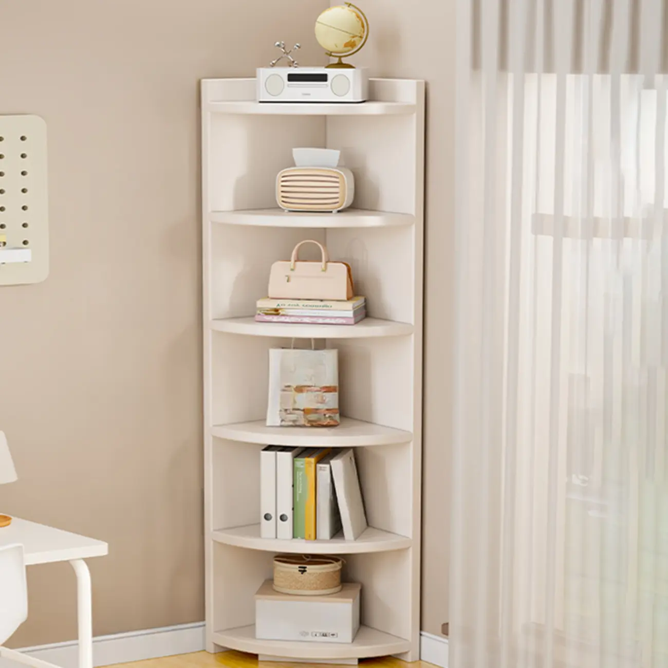 Space-saving White Engineered Wood Corner BookShelf Image - 4 | homeyfad