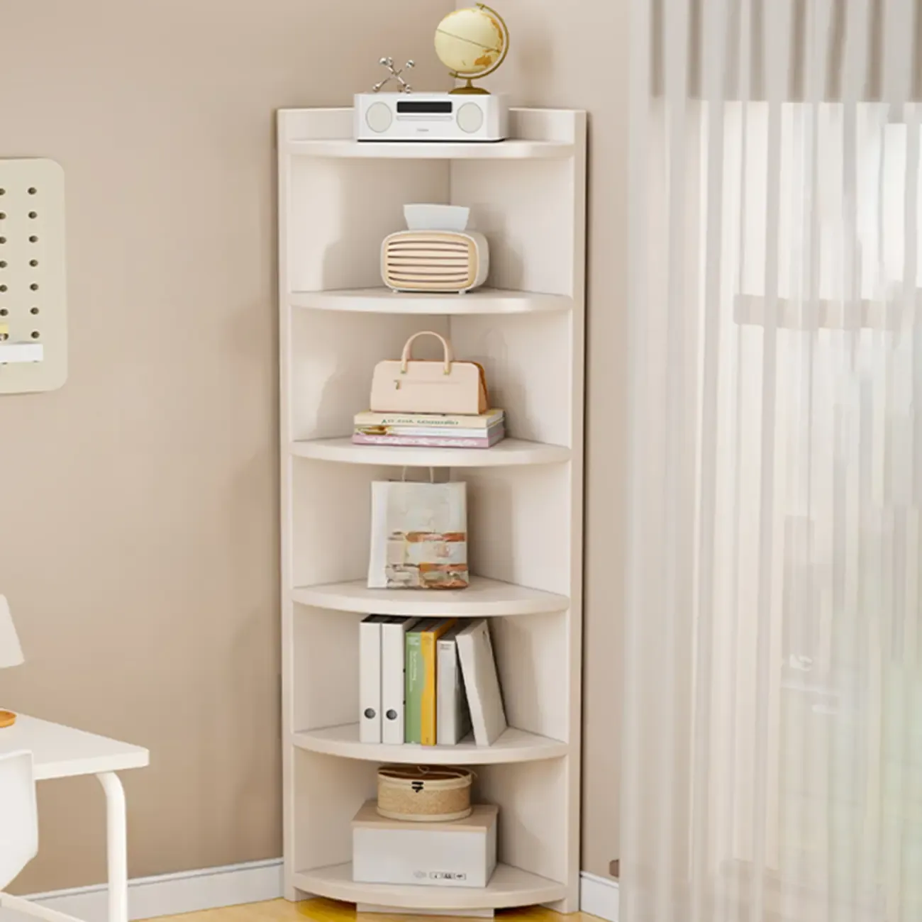 Space-saving White Engineered Wood Corner BookShelf Image - 4