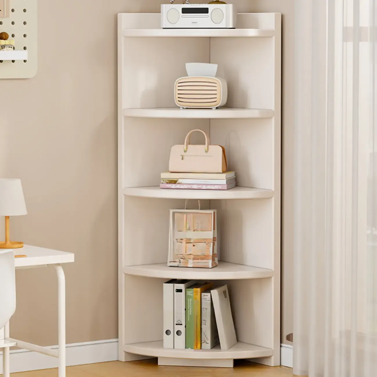 Space-saving White Engineered Wood Corner BookShelf Image - 5