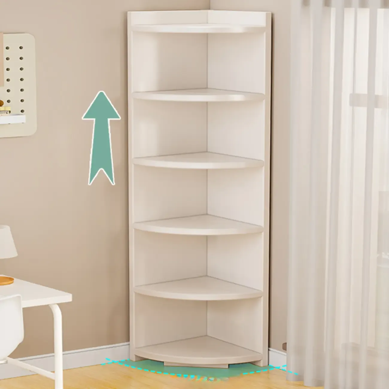 Space-saving White Engineered Wood Corner BookShelf Image - 6