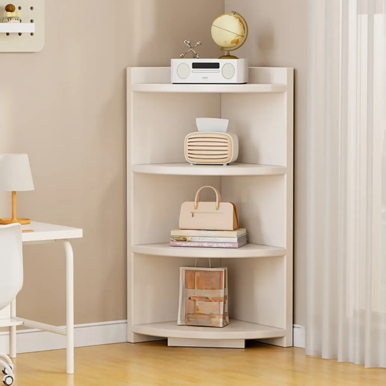 Space-saving White Engineered Wood Corner BookShelf Image - 7