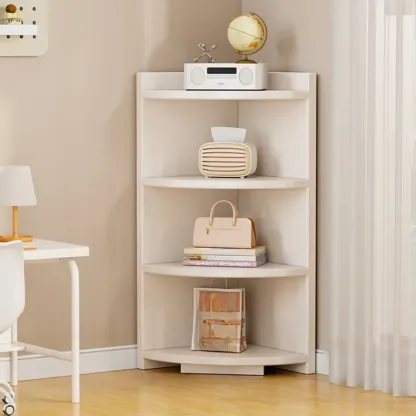 Space-saving White Engineered Wood Corner BookShelf Image - 7