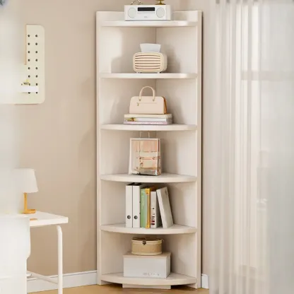 Space-saving White Engineered Wood Corner BookShelf Image - 9