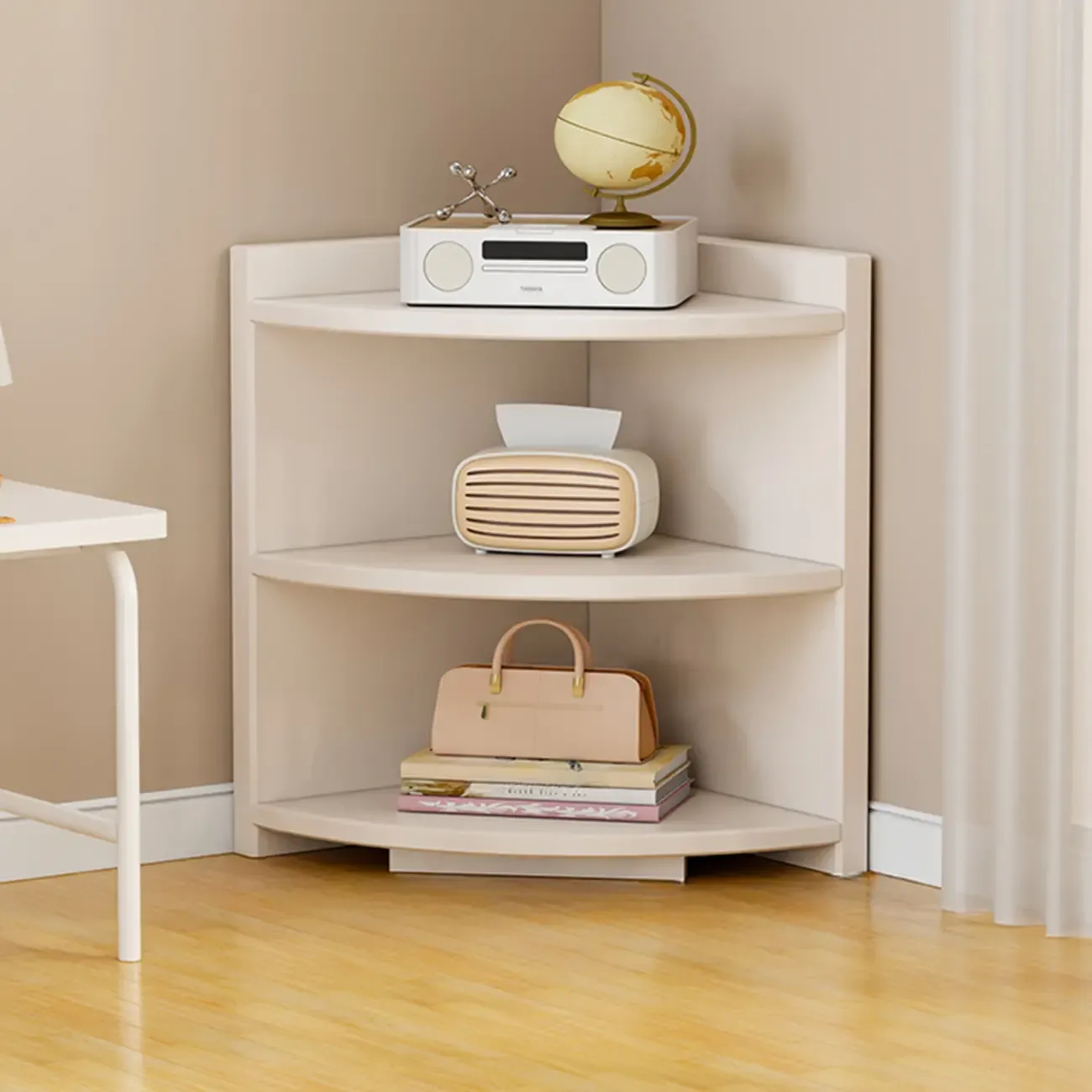 Space-saving White Engineered Wood Corner BookShelf Image - 11