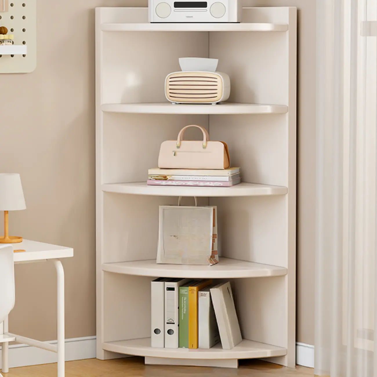Space-saving White Engineered Wood Corner BookShelf Image - 12 | homeyfad