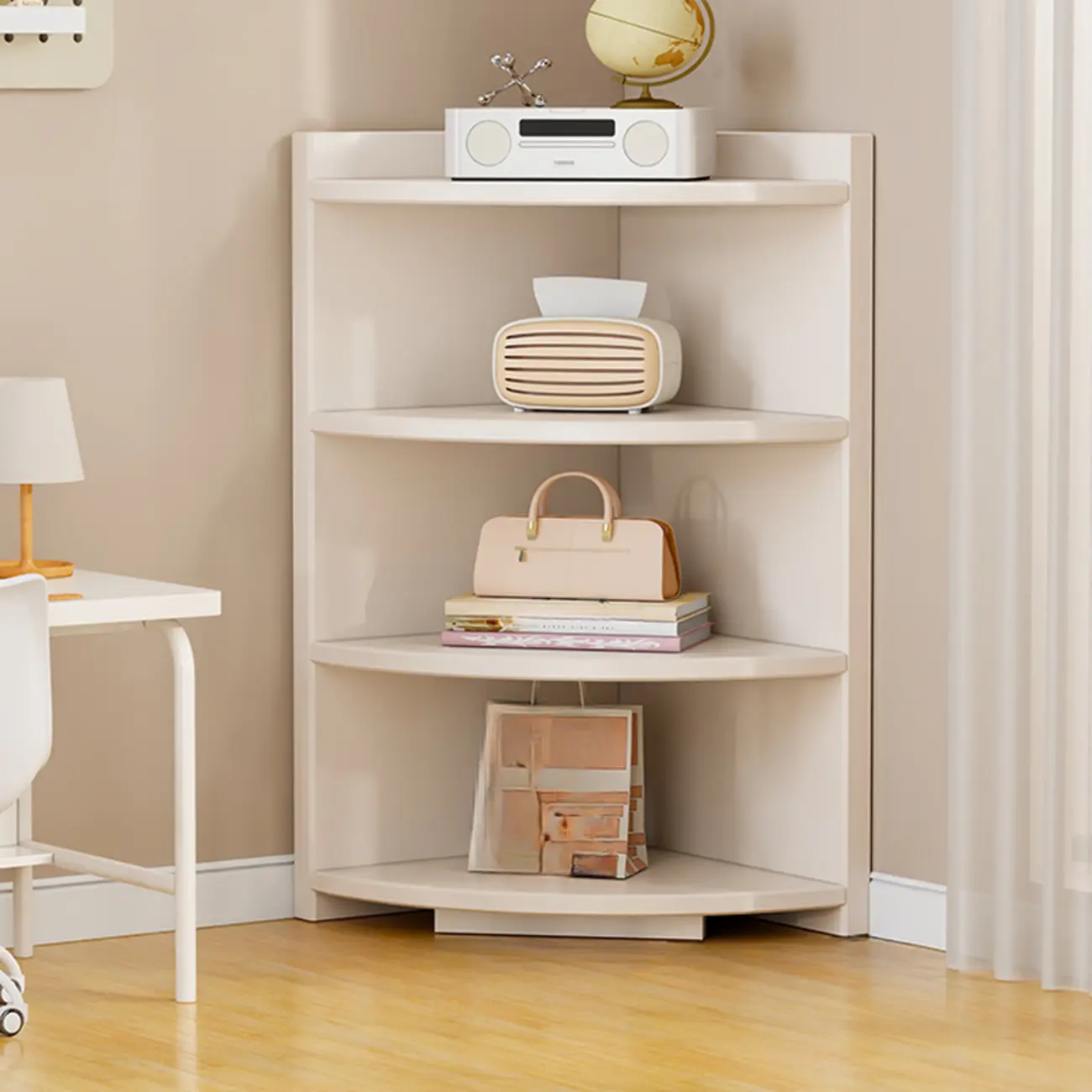 Space-saving White Engineered Wood Corner BookShelf Image - 13 | homeyfad