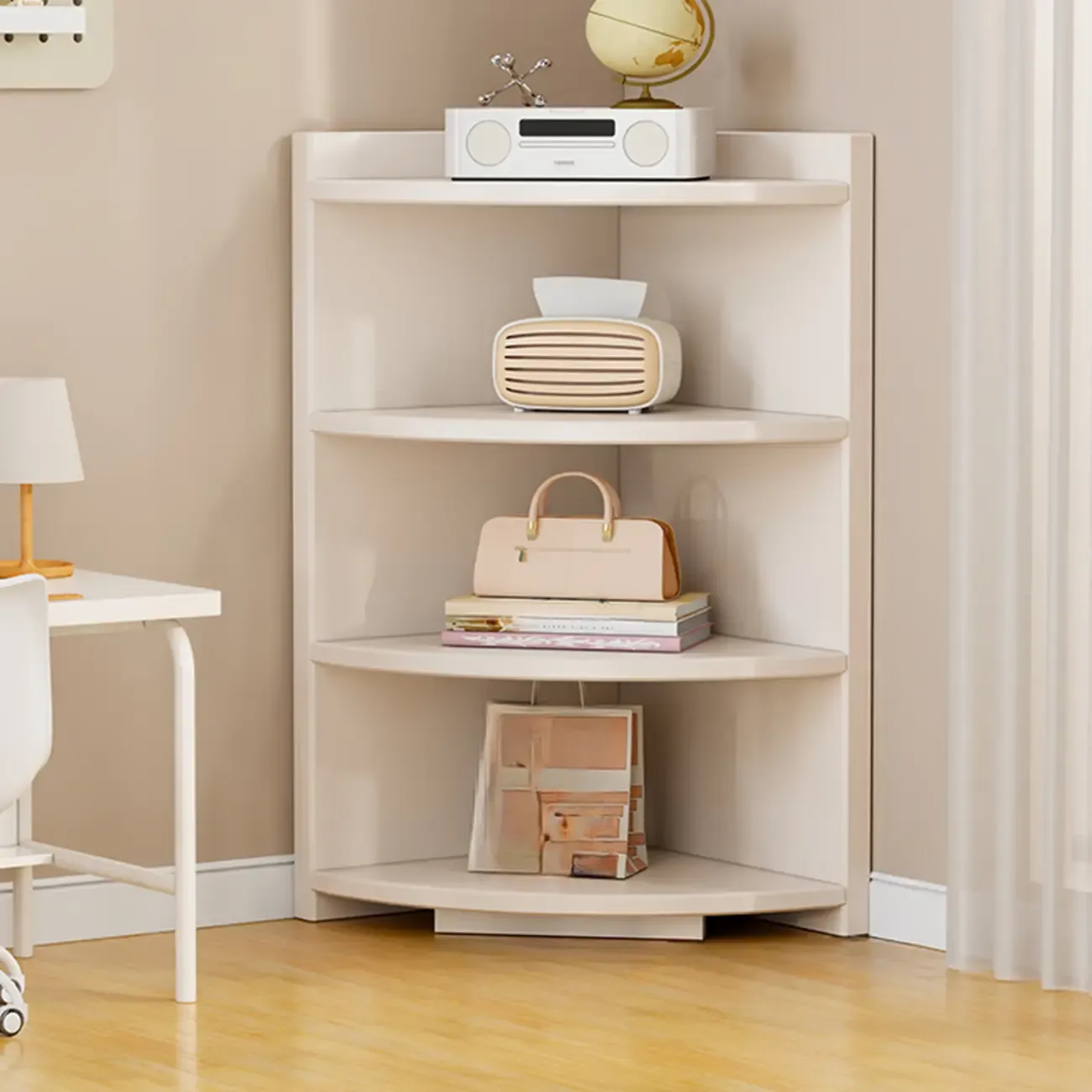 Space-saving White Engineered Wood Corner BookShelf Image - 13