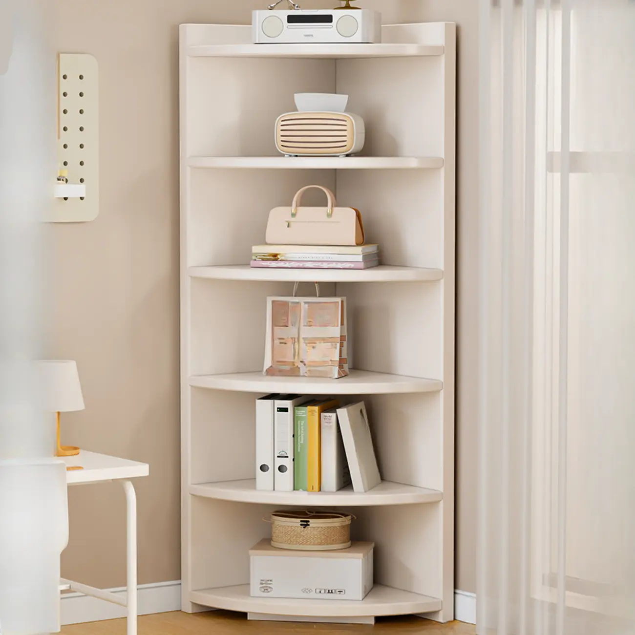 Space-saving White Engineered Wood Corner BookShelf Image - 14 | homeyfad