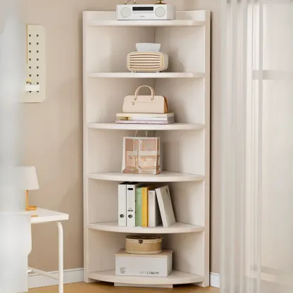 Space-saving White Engineered Wood Corner BookShelf Image - 14