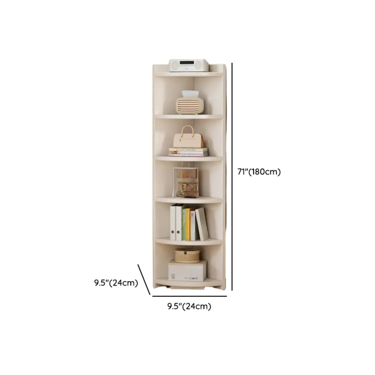 Space-saving White Engineered Wood Corner BookShelf #size