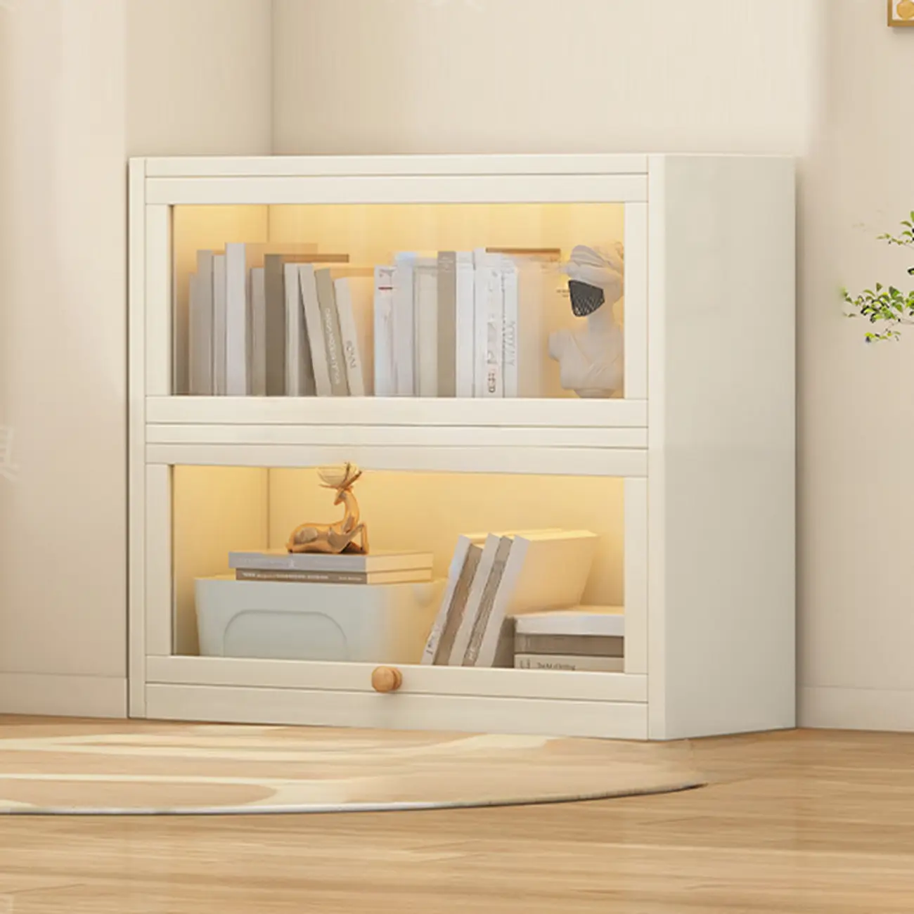 Narrow Modern White Wooden 5-Tier Flip-up Door Bookcase Image - 3 | homeyfad