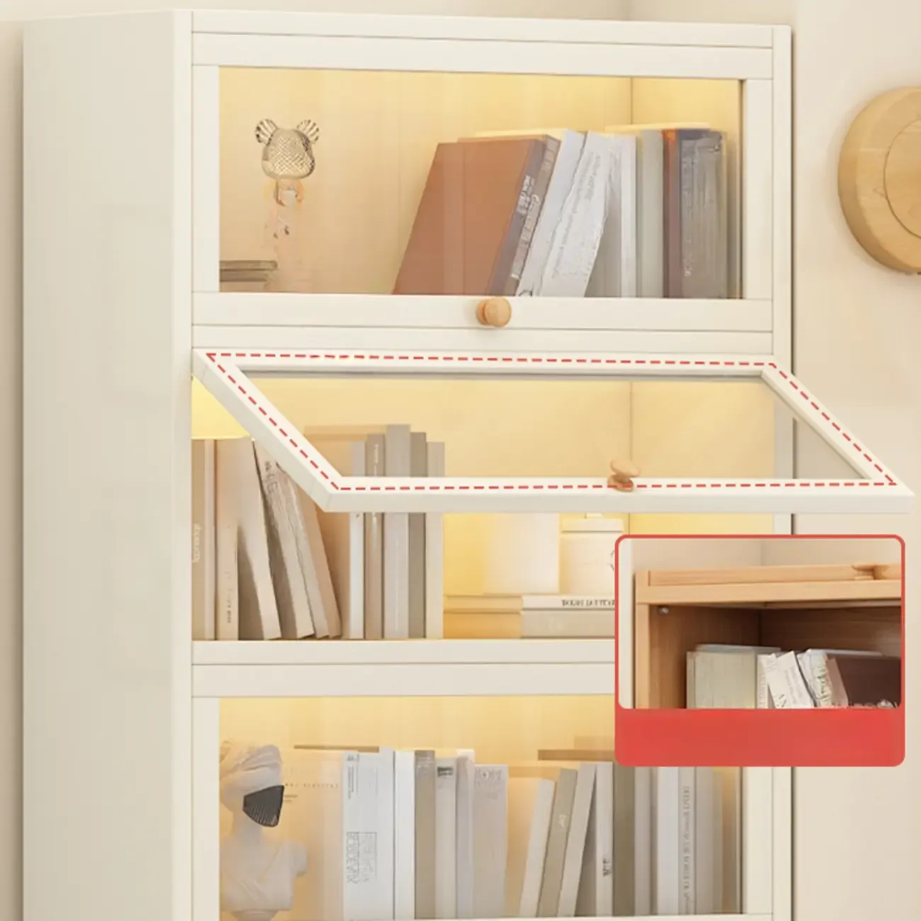 Narrow Modern White Wooden 5-Tier Flip-up Door Bookcase Image - 8