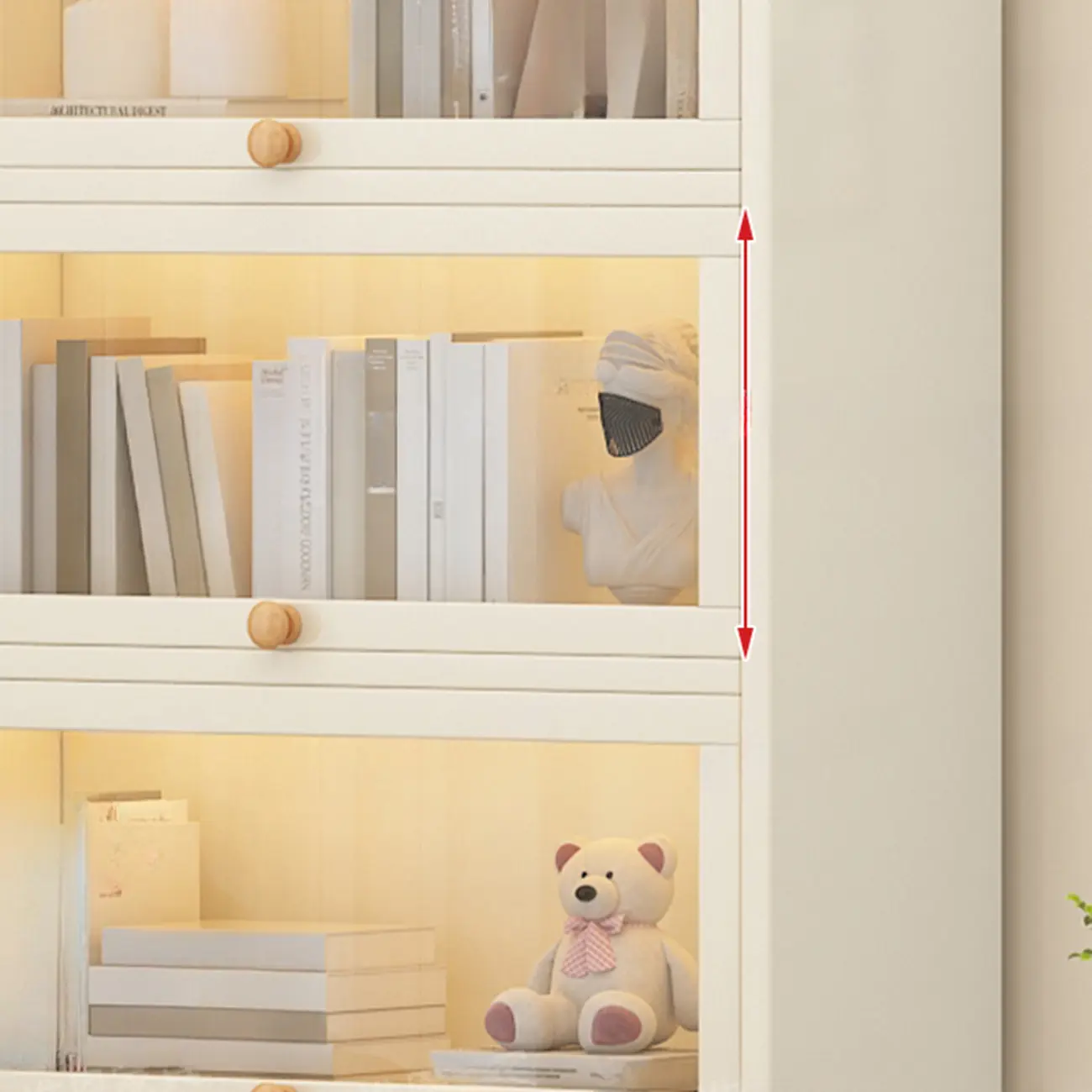 Narrow Modern White Wooden 5-Tier Flip-up Door Bookcase Image - 9 | homeyfad