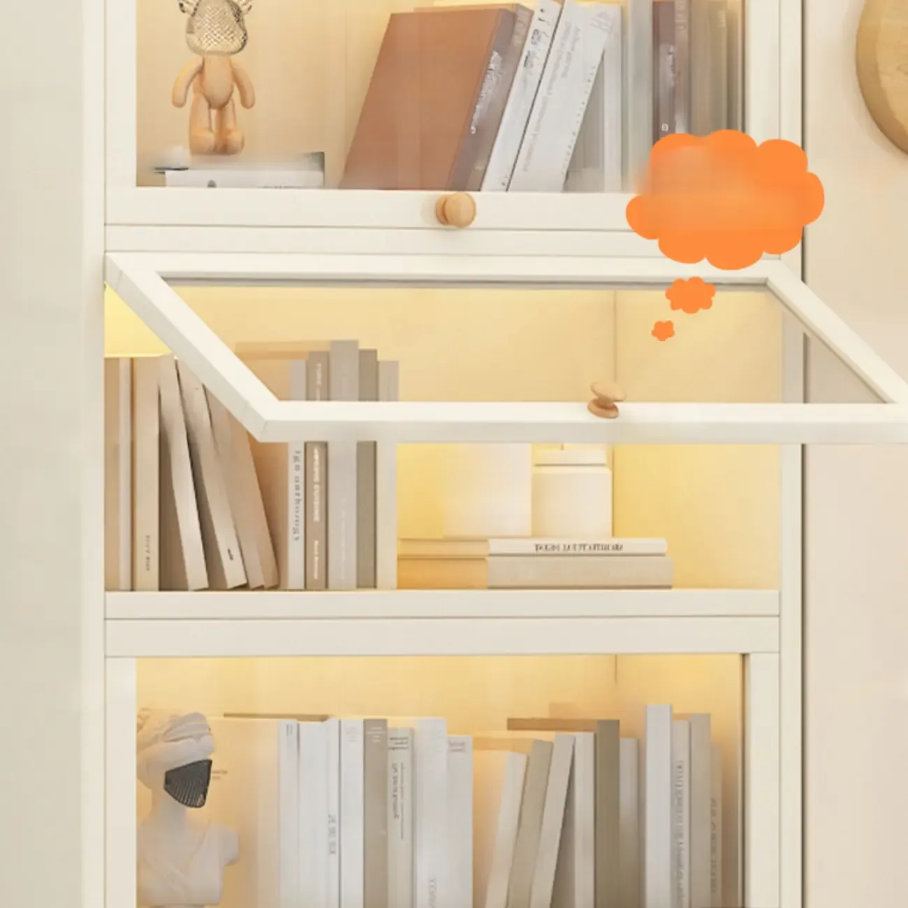 Narrow Modern White Wooden 5-Tier Flip-up Door Bookcase Image - 10