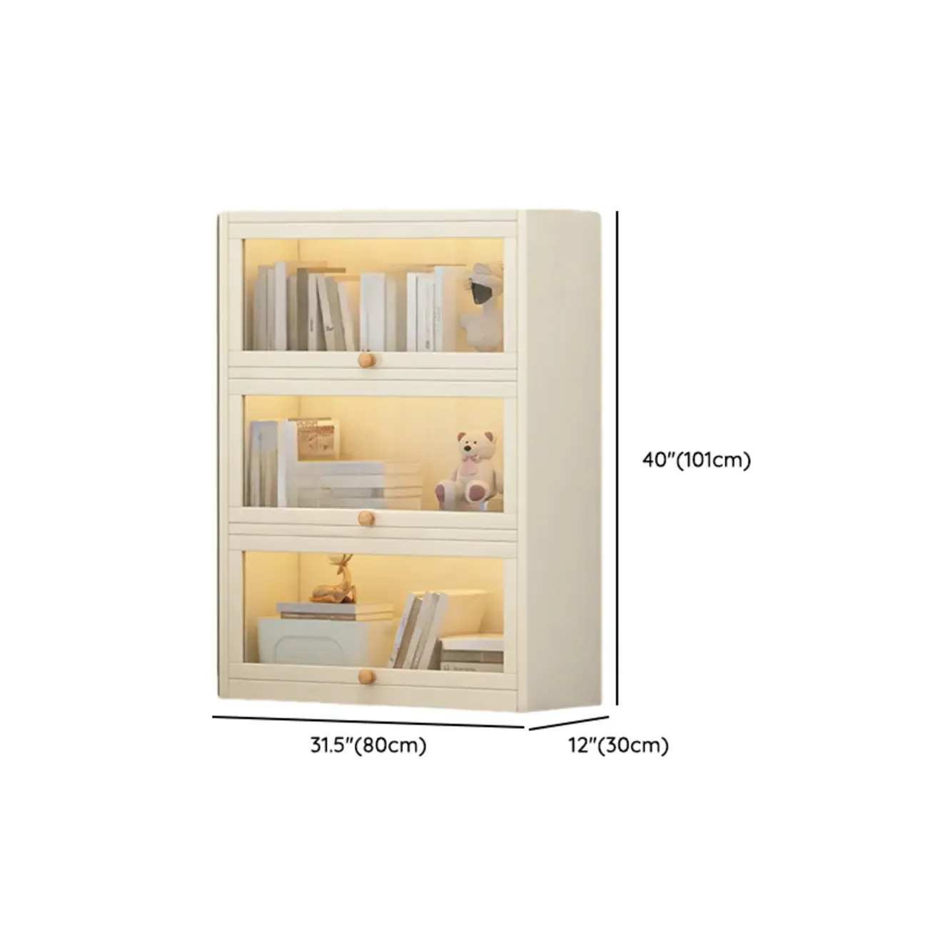 Narrow Modern White Wooden 5-Tier Flip-up Door Bookcase Image - 12