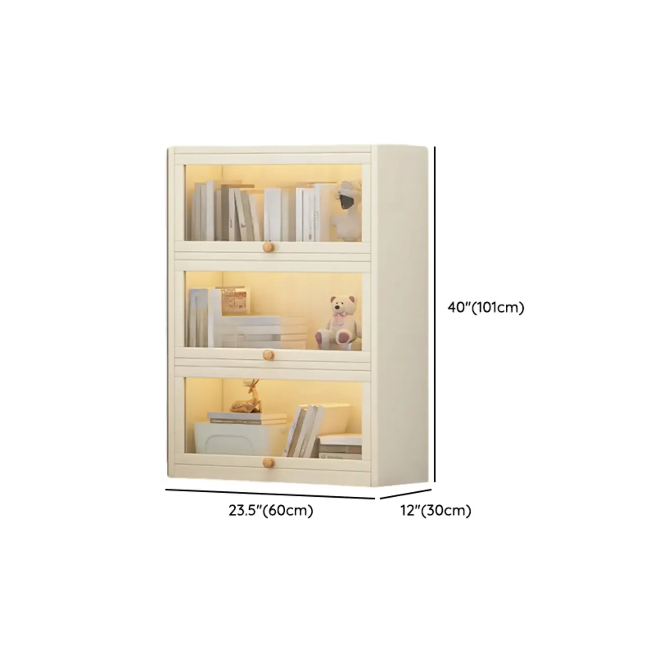 Narrow Modern White Wooden 5-Tier Flip-up Door Bookcase Image - 16