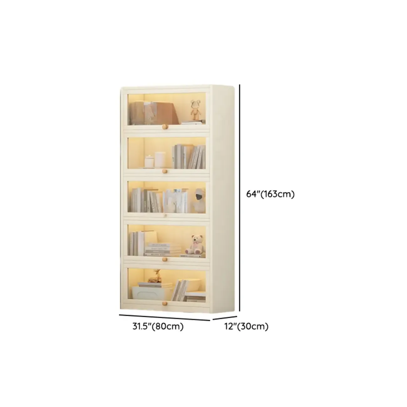 Narrow Modern White Wooden 5-Tier Flip-up Door Bookcase Image - 18