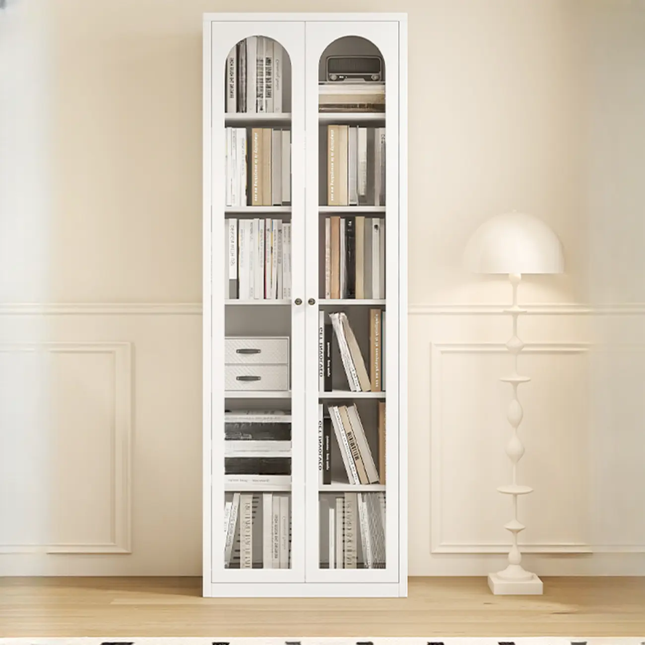 Tall White 6 Shelves Metal Glass Door Bookcase Image - 1 | homeyfad