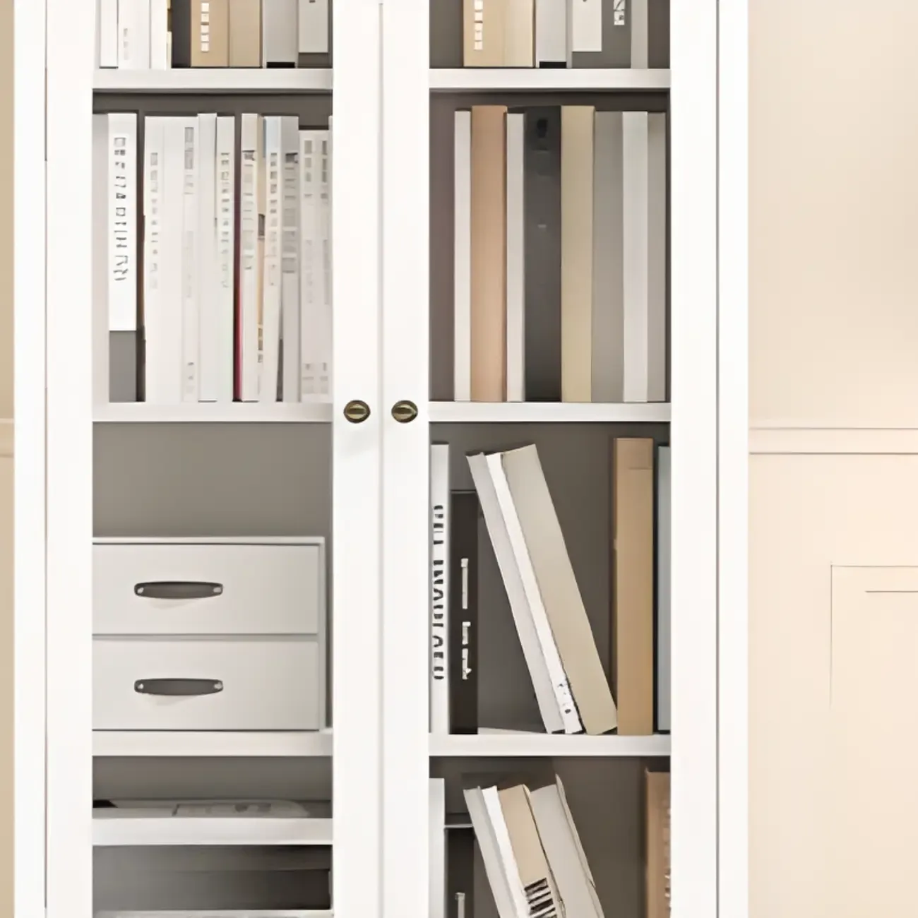 Tall White 6 Shelves Metal Glass Door Bookcase Image - 6