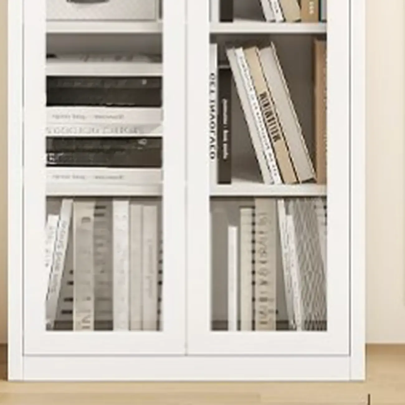 Tall White 6 Shelves Metal Glass Door Bookcase Image - 7