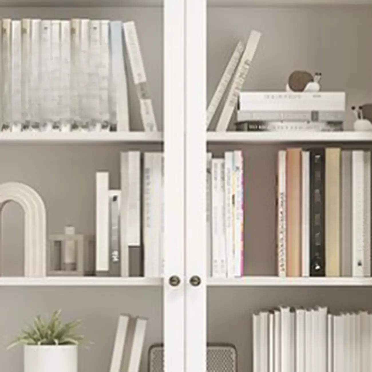 Tall White 6 Shelves Metal Glass Door Bookcase Image - 8