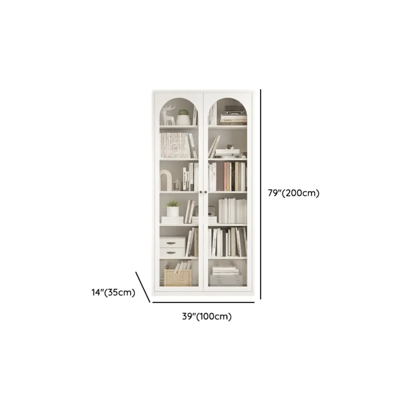 Tall White 6 Shelves Metal Glass Door Bookcase Image - 10