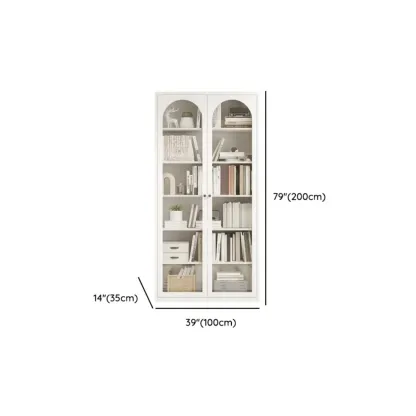 Tall White 6 Shelves Metal Glass Door Bookcase Image - 10
