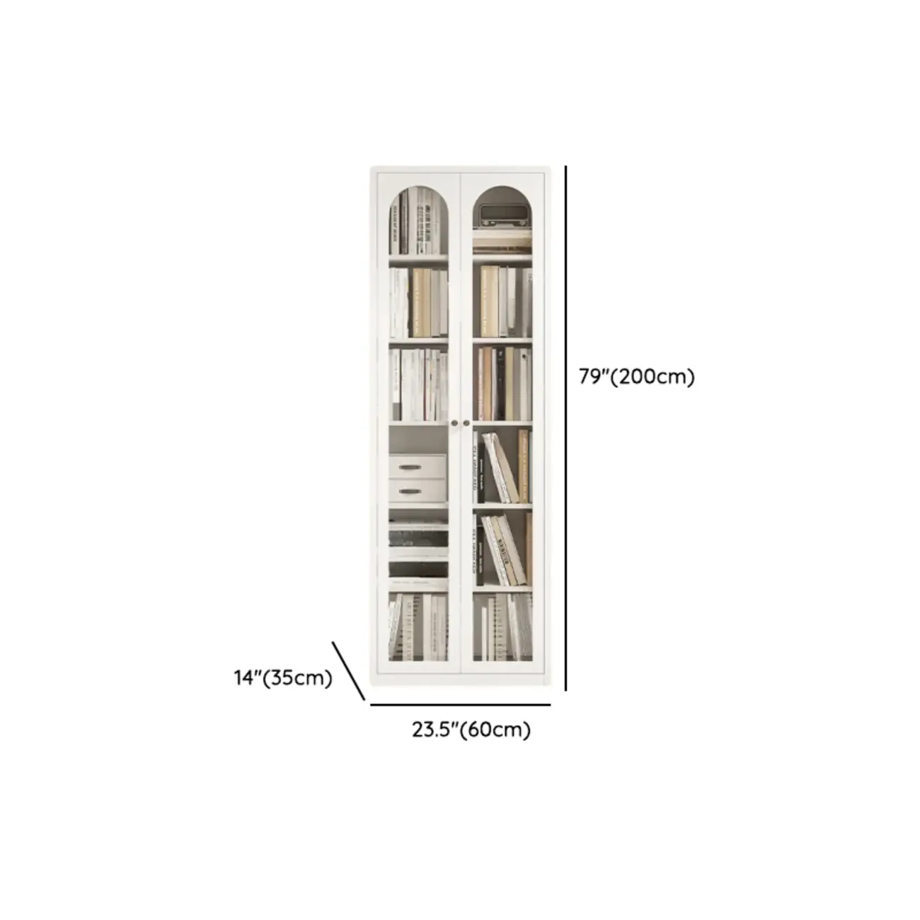 Tall White 6 Shelves Metal Glass Door Bookcase Image - 11 | homeyfad