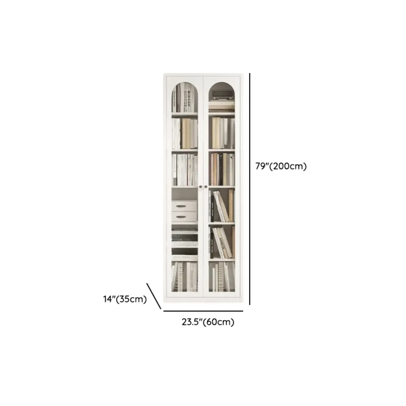 Tall White 6 Shelves Metal Glass Door Bookcase Image - 11