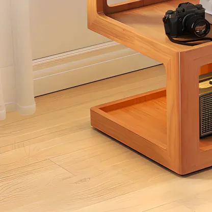 Organic Wood Bedside Cabinet with Glass Top Nightstand Image - 13