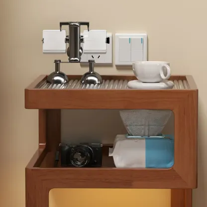 Organic Wood Bedside Cabinet with Glass Top Nightstand Image - 10