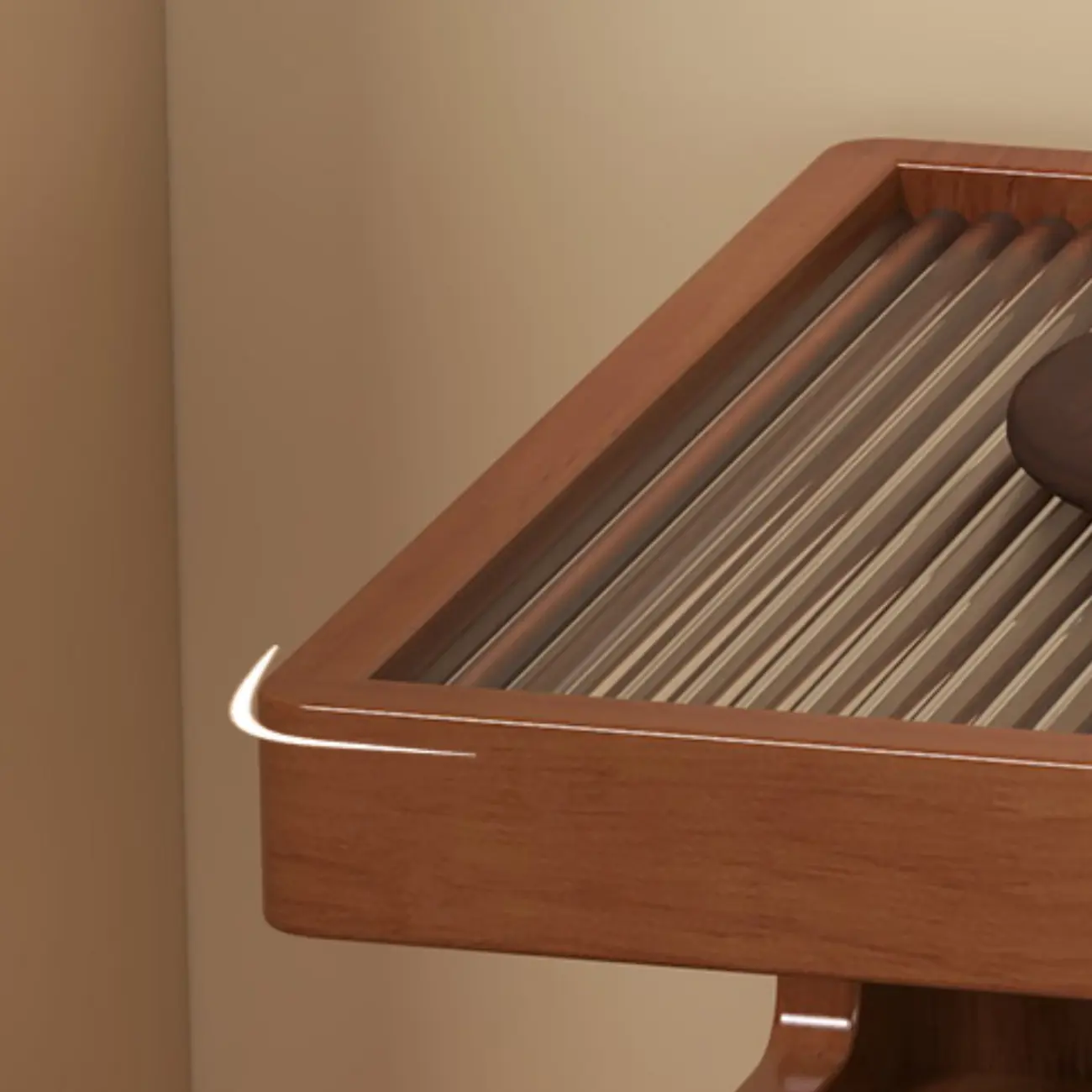 Organic Wood Bedside Cabinet with Glass Top Nightstand Image - 11 | homeyfad